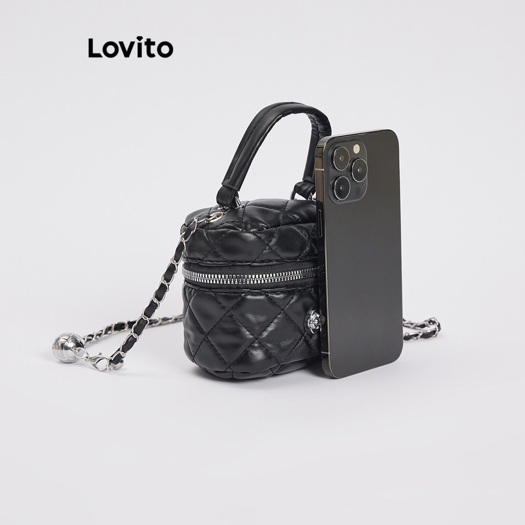 Túi tote Lovito đeo vai phối dây xích màu trơn thường ngày cho nữ L66AD031