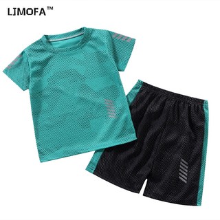 LJMOFA Bộ Đồ Thể Thao Áo Thun Tay Ngắn Phối Quần Short Vải Mỏng Nhanh Khô Thời Trang Mùa Hè Cho Bé Từ 3-9 Tuổi