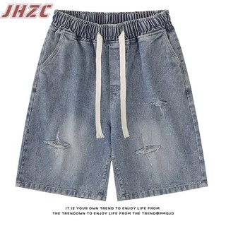Quần short denim lưng cao phối dây rút thời trang mùa hè cho nam
