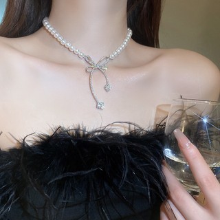 Vòng cổ Mặt Nơ Đính Đá Ngọc Trai Sang Trọng Thời Trang