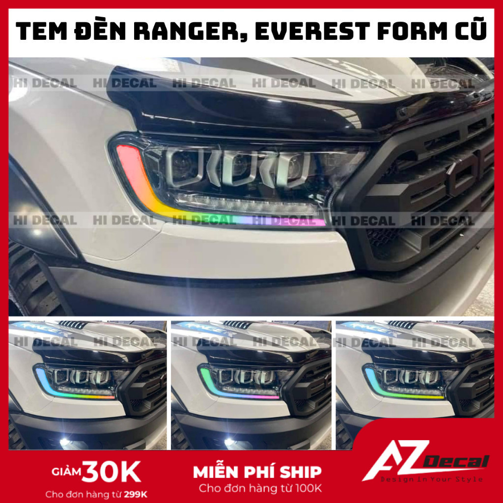 Tem dán đèn Ranger Everest 2019 - 2021, tem dán đèn Everest form cũ, tem trang trí đèn