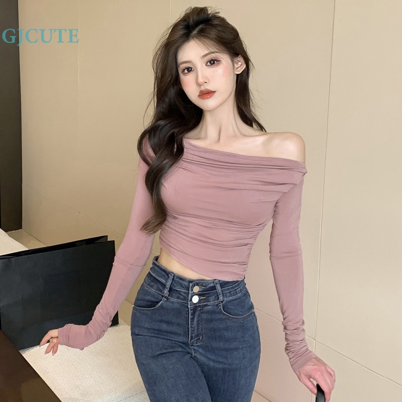 Áo Croptop Trễ Vai Tay Dài Dáng Ôm Gợi Cảm Thời Trang Mùa Thu Cho Bạn Gái