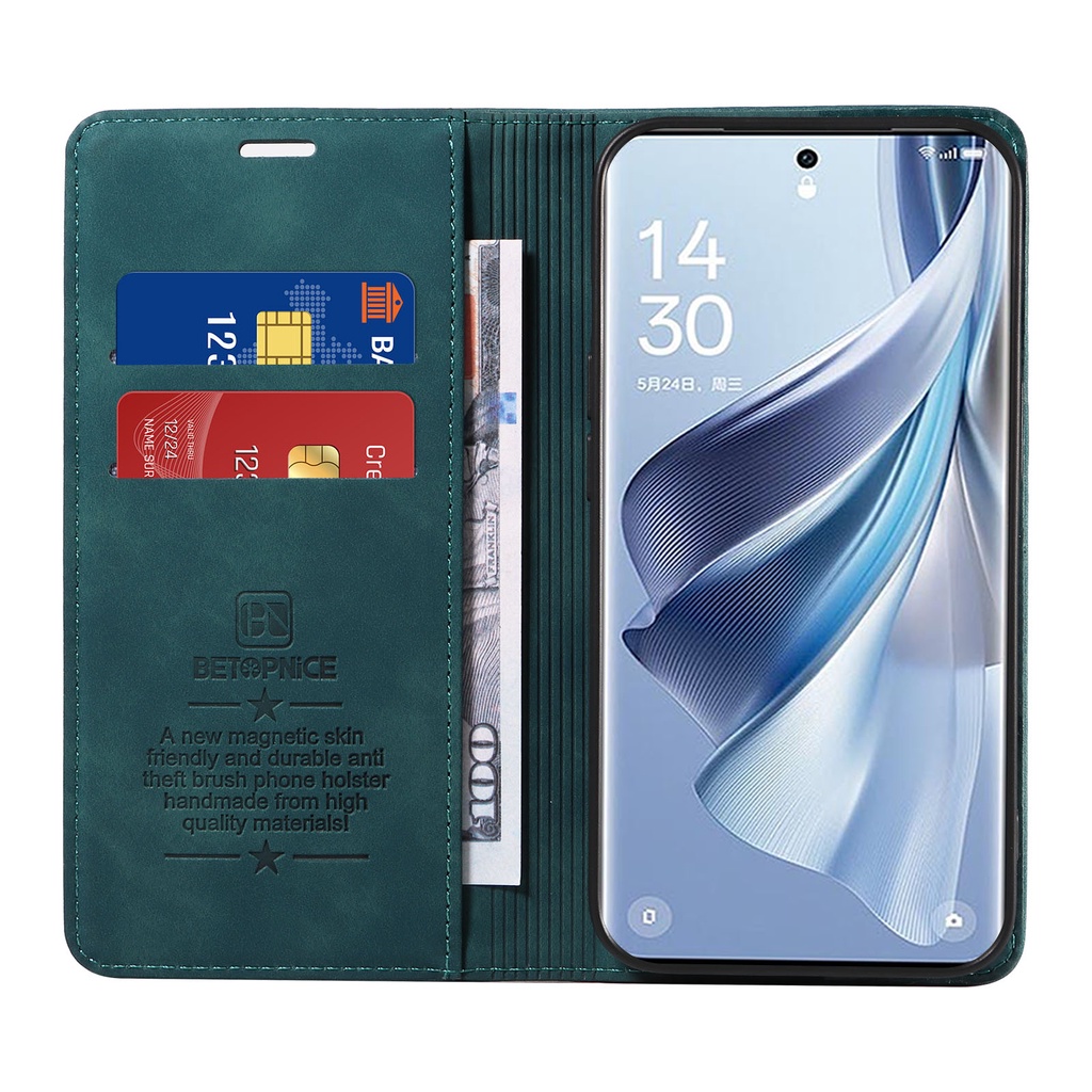 RFID Vỏ Cho OPPO Reno 10 Reno10 Pro+ A58 A98 A53s A94 A95 A74 A54 A1 Pro Bao Da Điện Thoại Kiểu Ví Gập Nam Châm Có Ngăn Thẻ