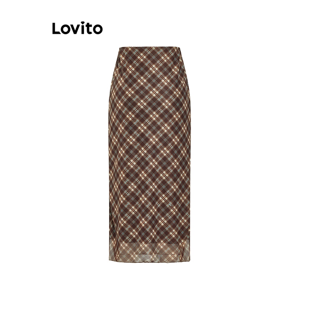 Chân váy xòe Lovito 2 lớp họa tiết kẻ sọc phong cách preppy cho nữ L58AD073 (Cà phê) | BigBuy360 - bigbuy360.vn