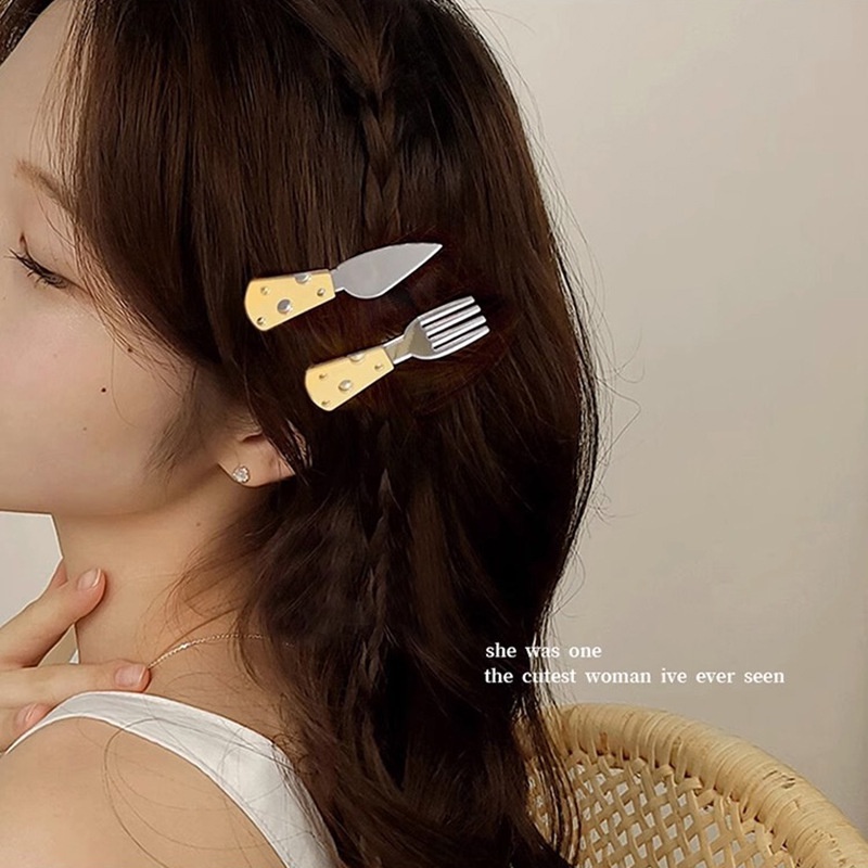 Mới Kẹp Tóc Hình Phô Mai / Dao / Nĩa Ngộ Nghĩnh Cho Bé Gái