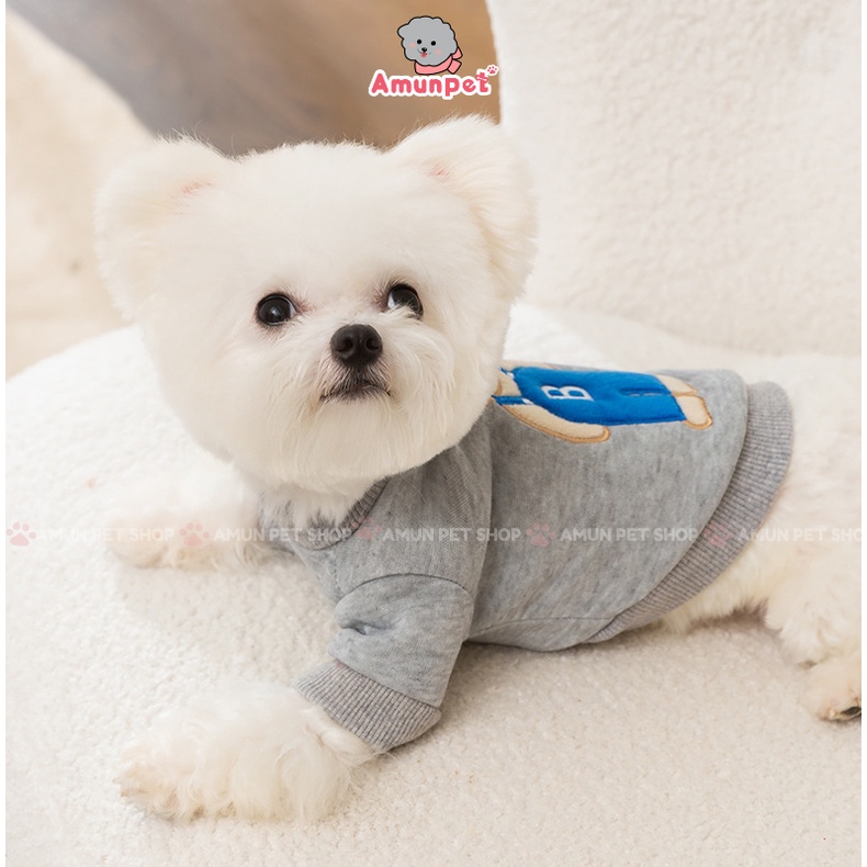 Áo Nỉ Cho Chó Mèo Chất Dày Thêu Gấu Quần Áo Mùa Đông Ấm Áp Thời Trang Cho Thú Cưng Amun Pet