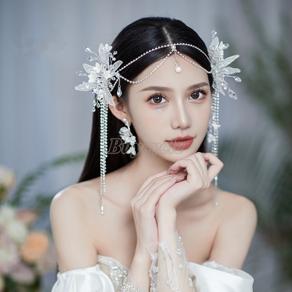 Thời Trang Kẹp Tóc Hình Hoa Đính Pha Lê Màu Trắng Cho Cô Dâu