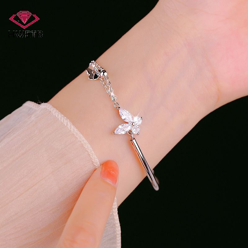 Vòng Tay Nhiều Lớp Màu Bạc Hình Bướm Đính Đá zircon Lấp Lánh Thời Trang Cho Nữ Mới