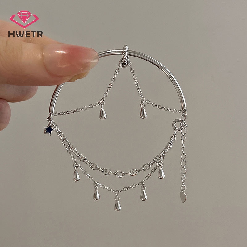 Hwetr Vòng Tay Dây Xích Mặt Ngôi Sao Năm Cánh Màu Xanh Dương Thanh Lịch Có Thể Điều Chỉnh Thời Trang Phong Cách Hàn Quốc Cho