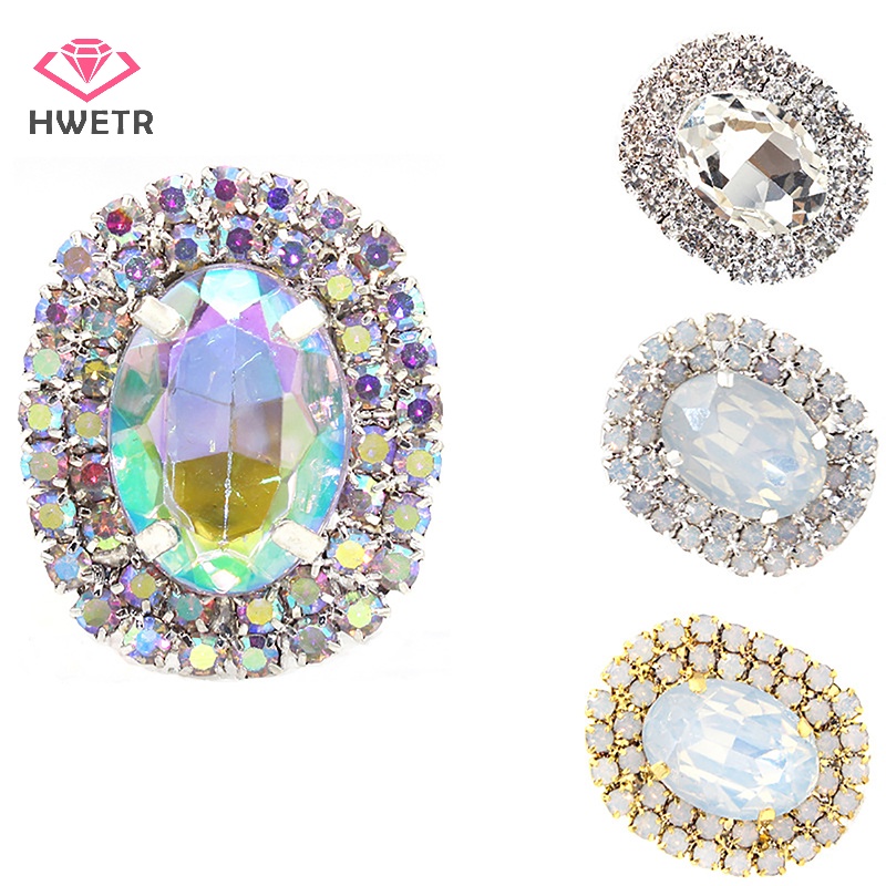 Hwtr Phụ Kiện Nút Hợp Kim Thủy Tinh Hình oval 29 * 24mm Trang Trí Kẹp / Làm Đồ Trang Sức Thủ Công diy