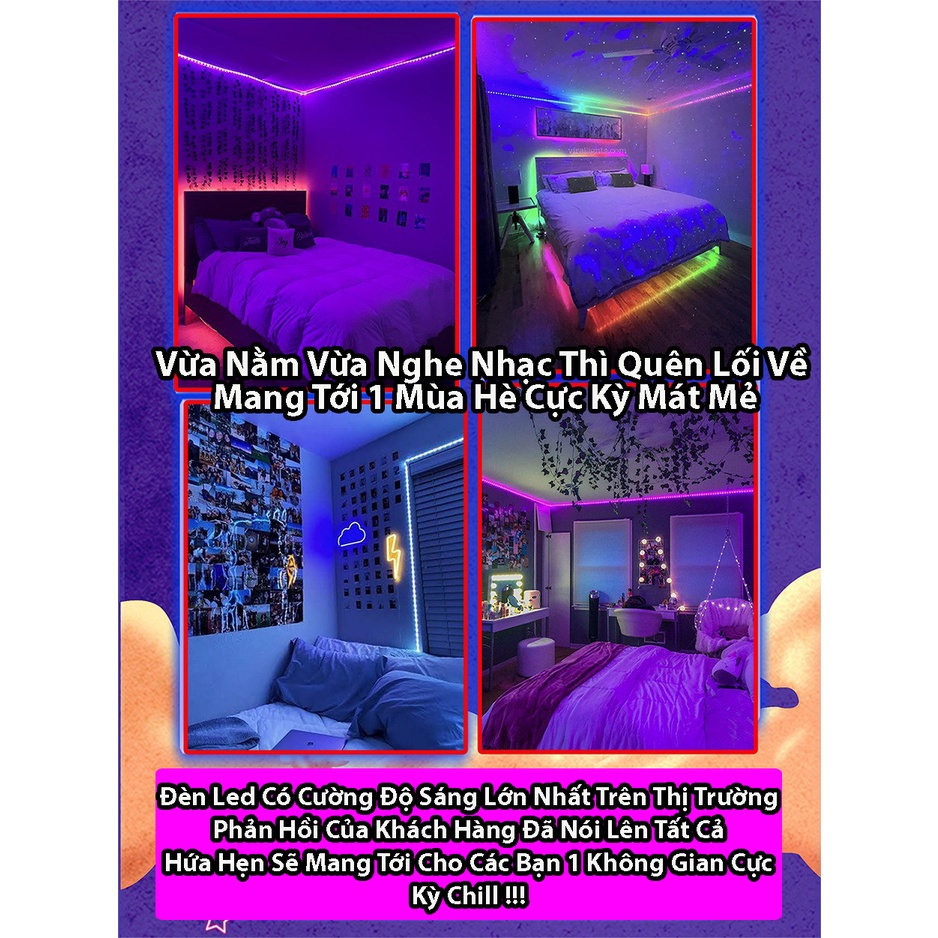 Đèn Led dán cuộn dài 5m dây đổi màu 16 triệu màu,Dây Đèn Led Decor Trang Trí Phòng Ngủ Vô Cùng Chill