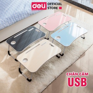 Bàn Học Gập Gọn Thông Minh DELI - Có Khe Để Điện Thoại Ipad Tích Hợp Ổ Cắm USB Đế Cao Su Chống Trượt