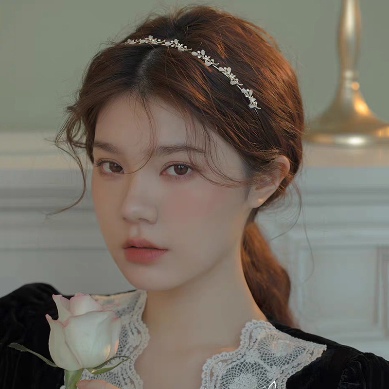 Băng Đô Cài Tóc Đính Đá Opal Kim Loại Phong Cách Retro Xinh Xắn