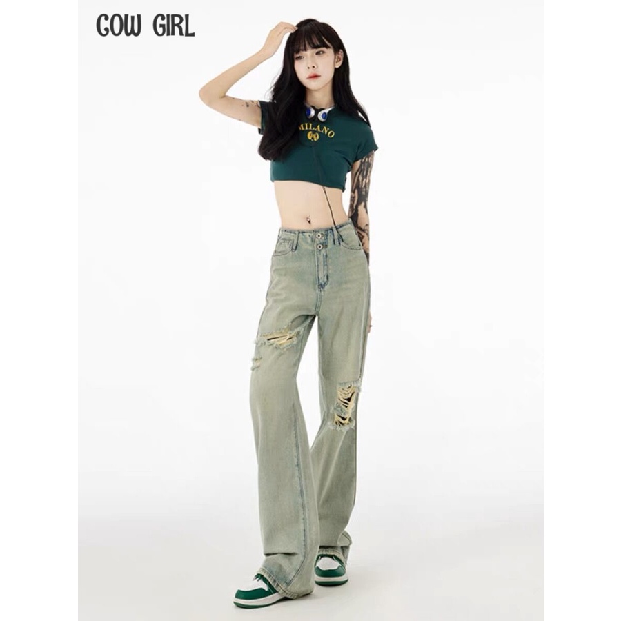 COWGIRL quần ống rộng quần nữ jean Thời trang Korean Xu hướng Hàn Phong WNK2300HH0 41Z231010