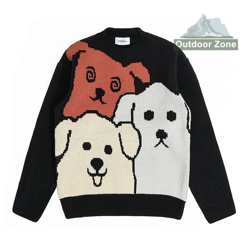 Áo sweater Đen Tay Dài Dáng Rộng In Hình Gấu Thời Trang Thu Đông Cho Nam