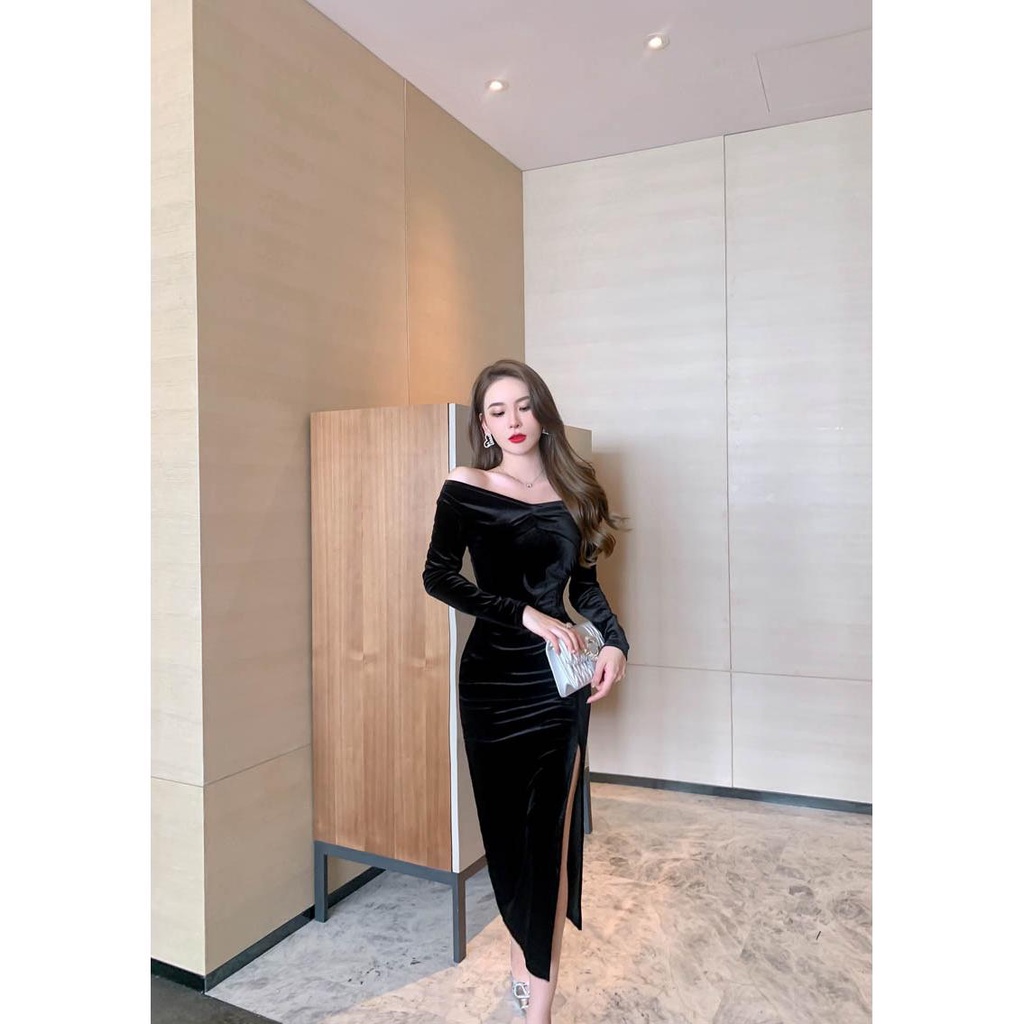 Đầm Nhung Ôm Eo Thời Trang Mùa Thu Mới 2023 4528 Cho Cô Dâu