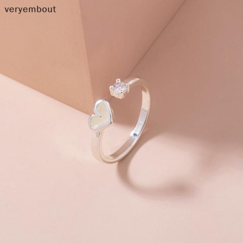 Nhẫn Hình Trái Tim Phát Sáng Trong Bóng Tối Màu Bạc / Xanh Dương / Hồng Có Thể Điều Chỉnh Thời Trang Cho Cặp Đôi