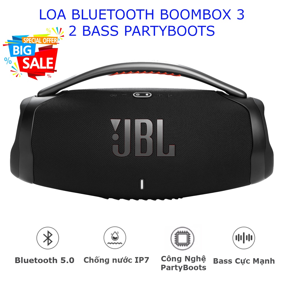 Loa Bluetooth JBL Boombox 3 - Âm Thanh Siêu Bass 100W Cực Mạnh, Chống Nước IPX7, Công Suất Cực Lớn.