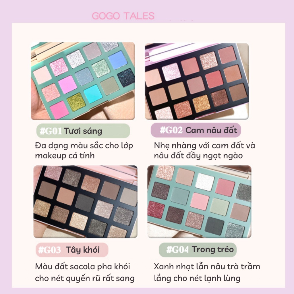 Bảng phấn mắt Gogo tales 15 màu nhũ mắt nội địa trung nhiều màu chính hãng GT522 .