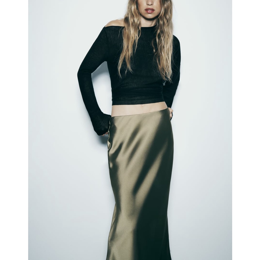 Zara Chân Váy Lụa Lưng Cao Thời Trang Mùa Thu Xinh Xắn 8632845