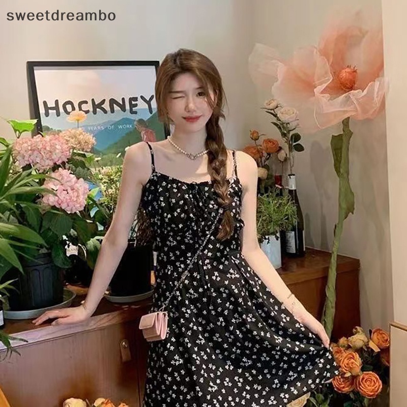 Đầm chiffon Đen Không Tay In Hoa Kiểu vintage Thời Trang Mùa Hè Cho Nữ