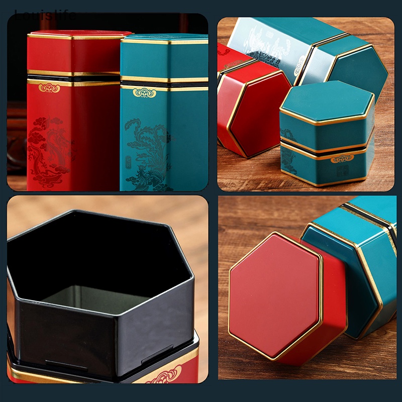 Louislife Hộp Thiếc Đựng Trà Hình Lục Giác Phong Cách Trung Hoa