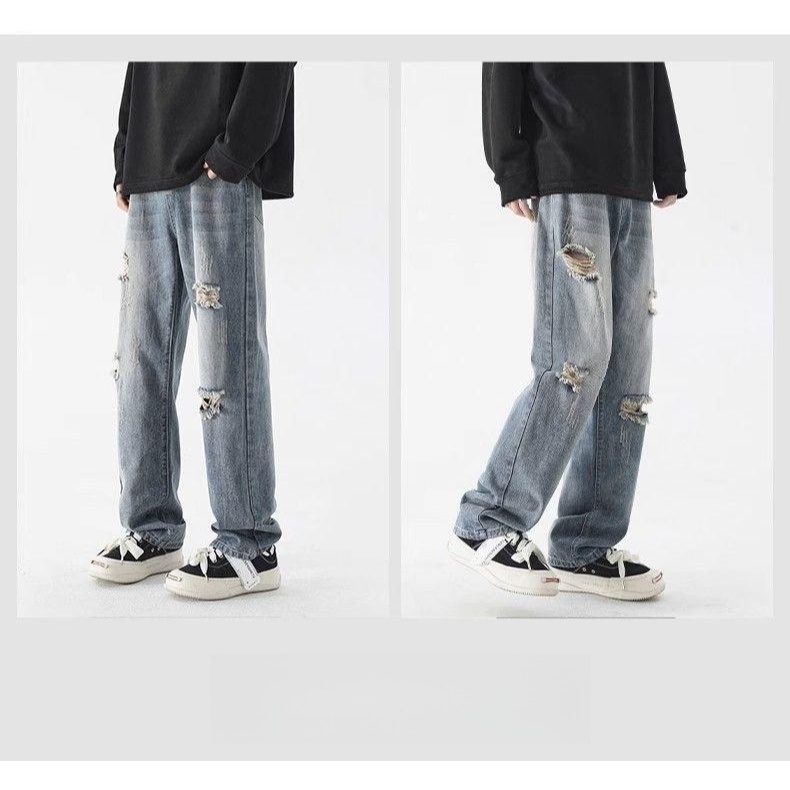 Quần jean nam rách Quần bò baggy nam Quần Jean Cotton