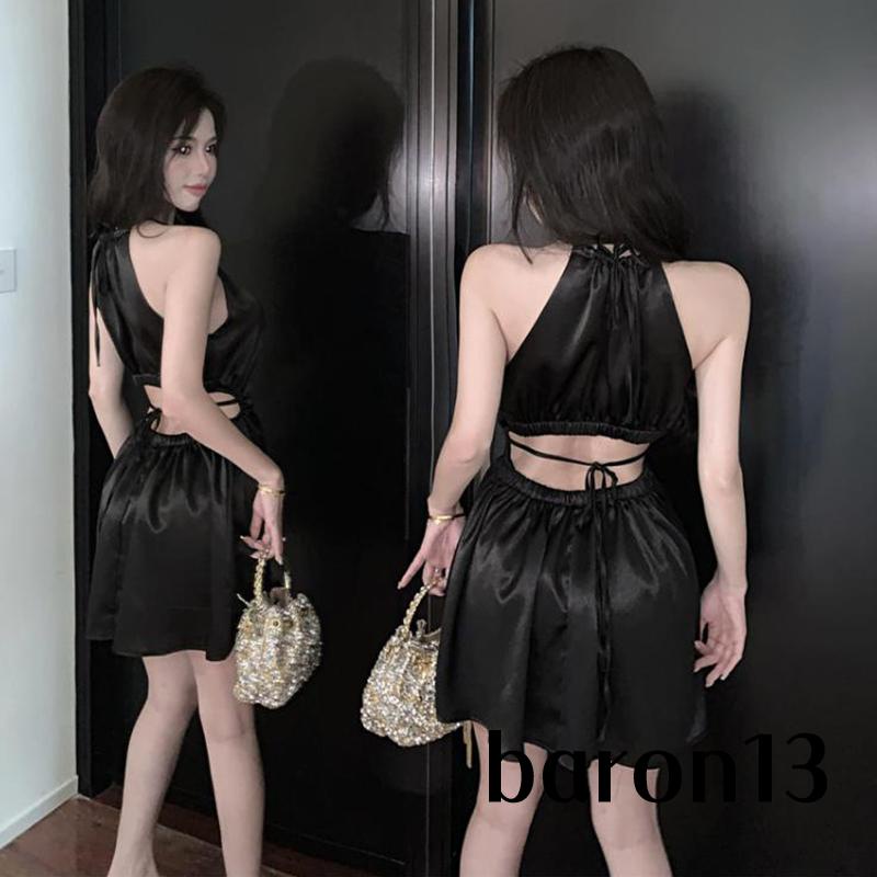 Đầm Hai Dây Hở Lưng Màu Trơn Chất Liệu satin Thời Trang Mùa Hè Cho Nữ xo8k xo8k