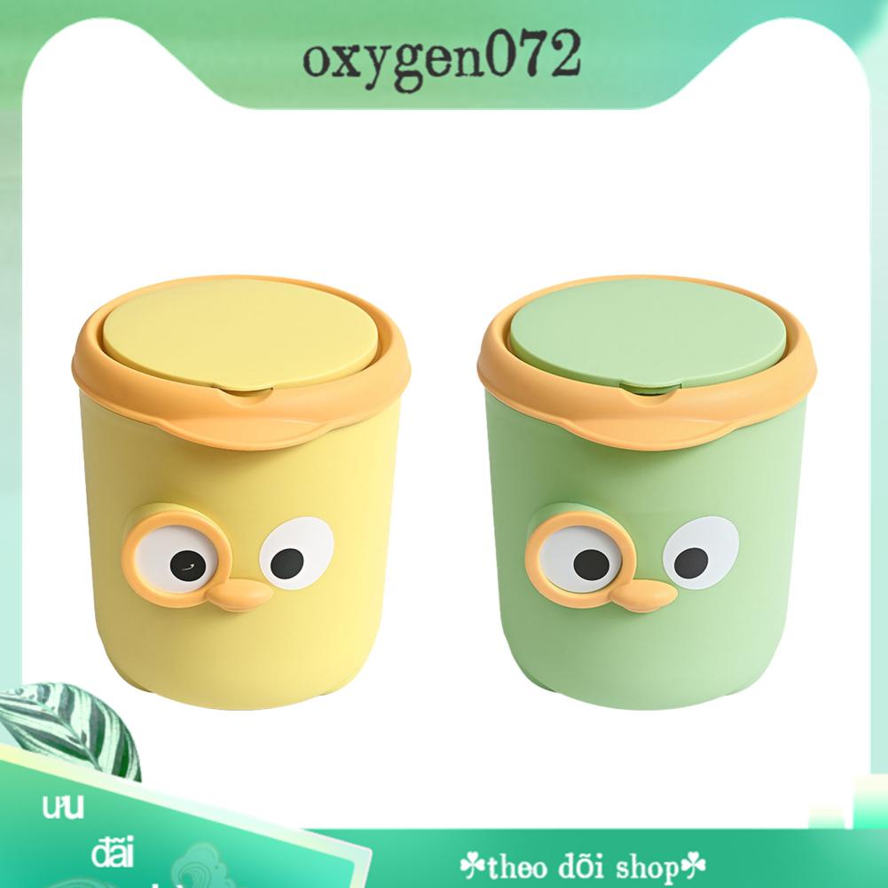 Oxygen072 Thùng Rác Mini Có Nắp Thiết Kế Hoạt Hình Dễ Thương Nhựa Để Bàn Đậy Đầu Giường Văn Phòng