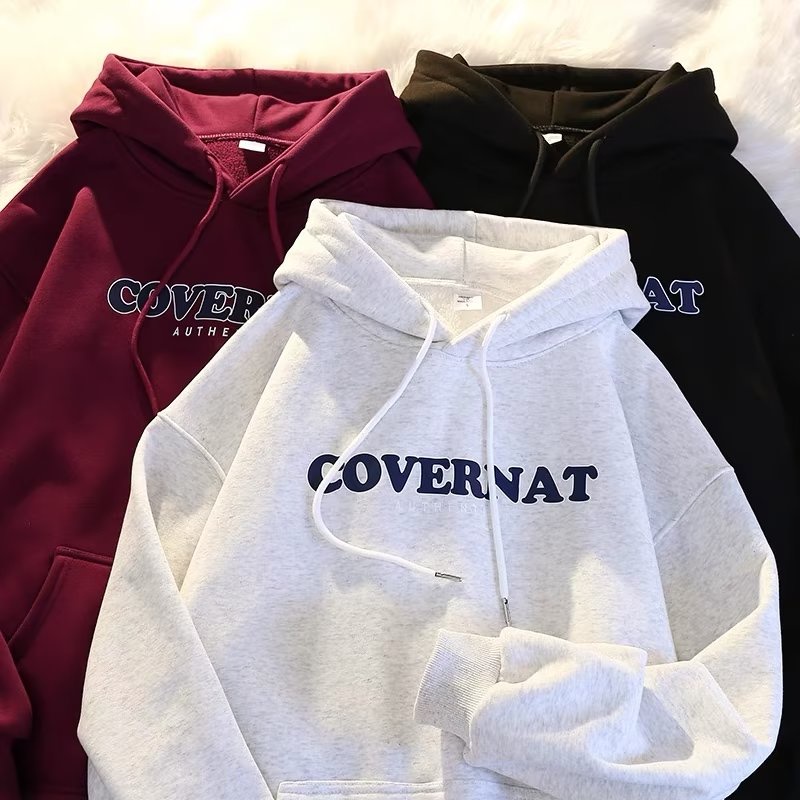 Áo Khoác hoodie Tay Dài Bằng Vải Nhung Dày Dặn In Chữ Màu Đỏ Rượu Vang size m-5xl Thời Trang Mùa Thu Cho Nam