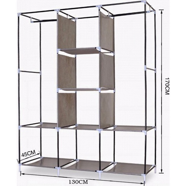Tủ vải đựng quần áo cực chắc chắc, Tủ treo quần áo 3 buồng 8 ngăn lắp ráp dễ dàng có video hướng dẫn lắp GDK1088