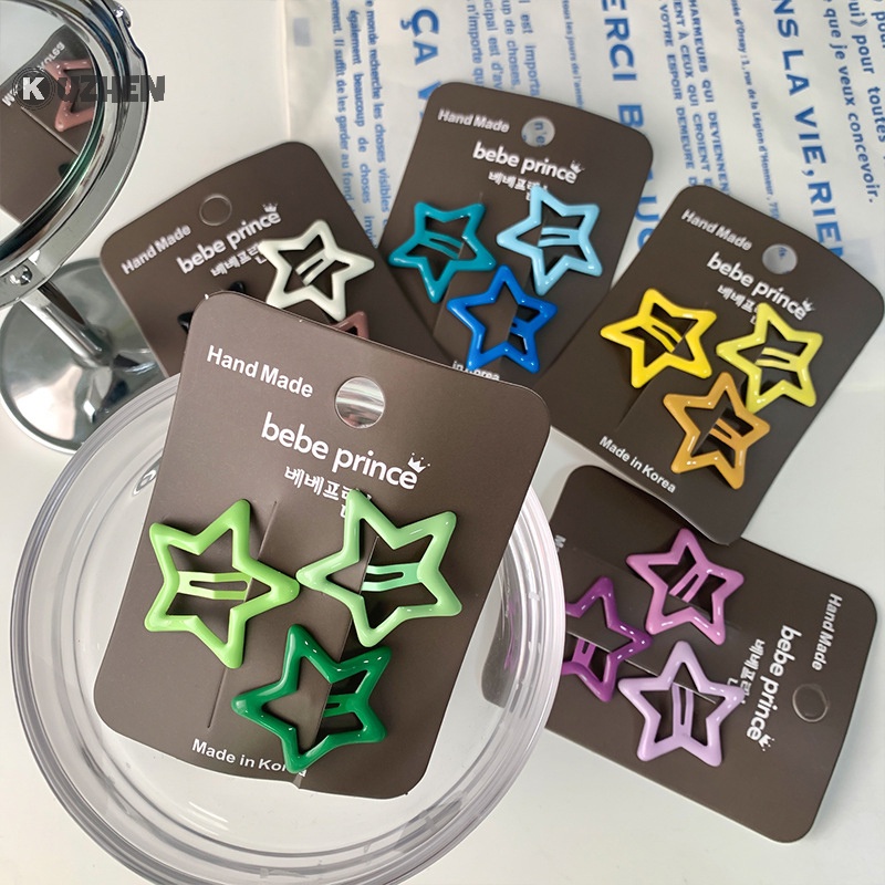 Kuzhen set 3 Kẹp Tóc Kim Loại Hình Ngôi Sao Nhiều Màu Sắc Dễ Thương Cho Nữ y2k