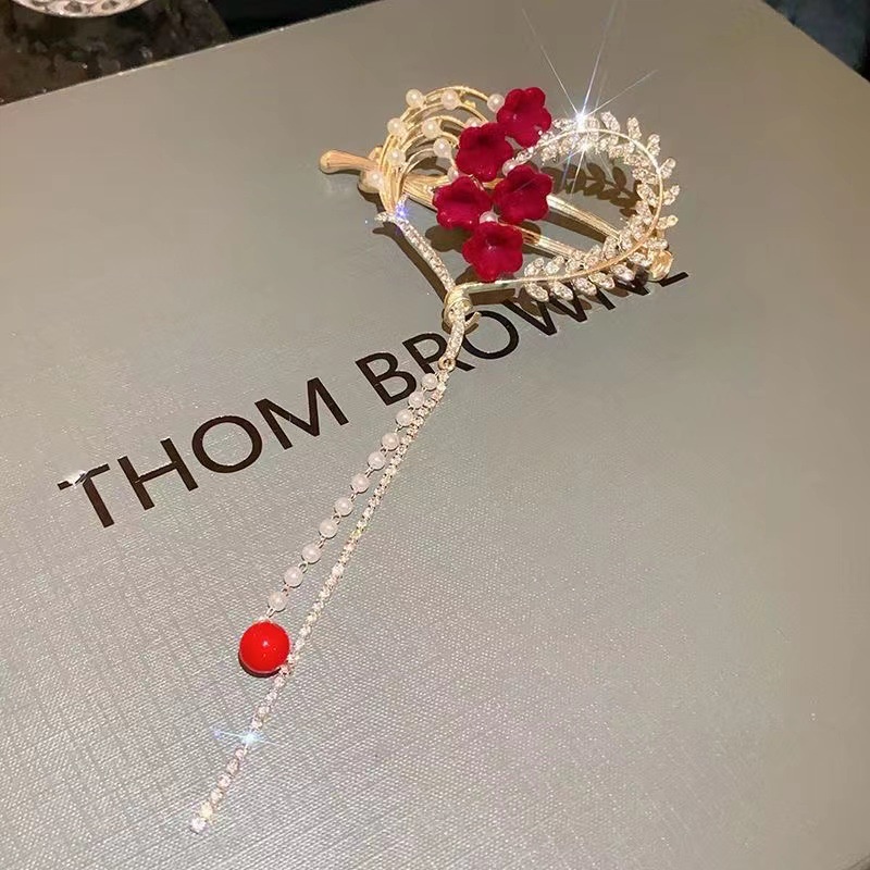 Mới Kẹp Tóc Hình Hoa lily of the valley Phối Tua Rua Có Độ Co Giãn Cao Cho Cô Dâu