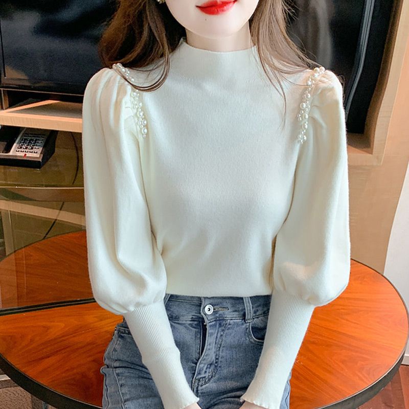 Áo sweater Dệt Kim Cổ Lọ Đính Hạt Ấm Áp Phong Cách Mới Mặc Ngoài Trời Mùa Xuân Thu