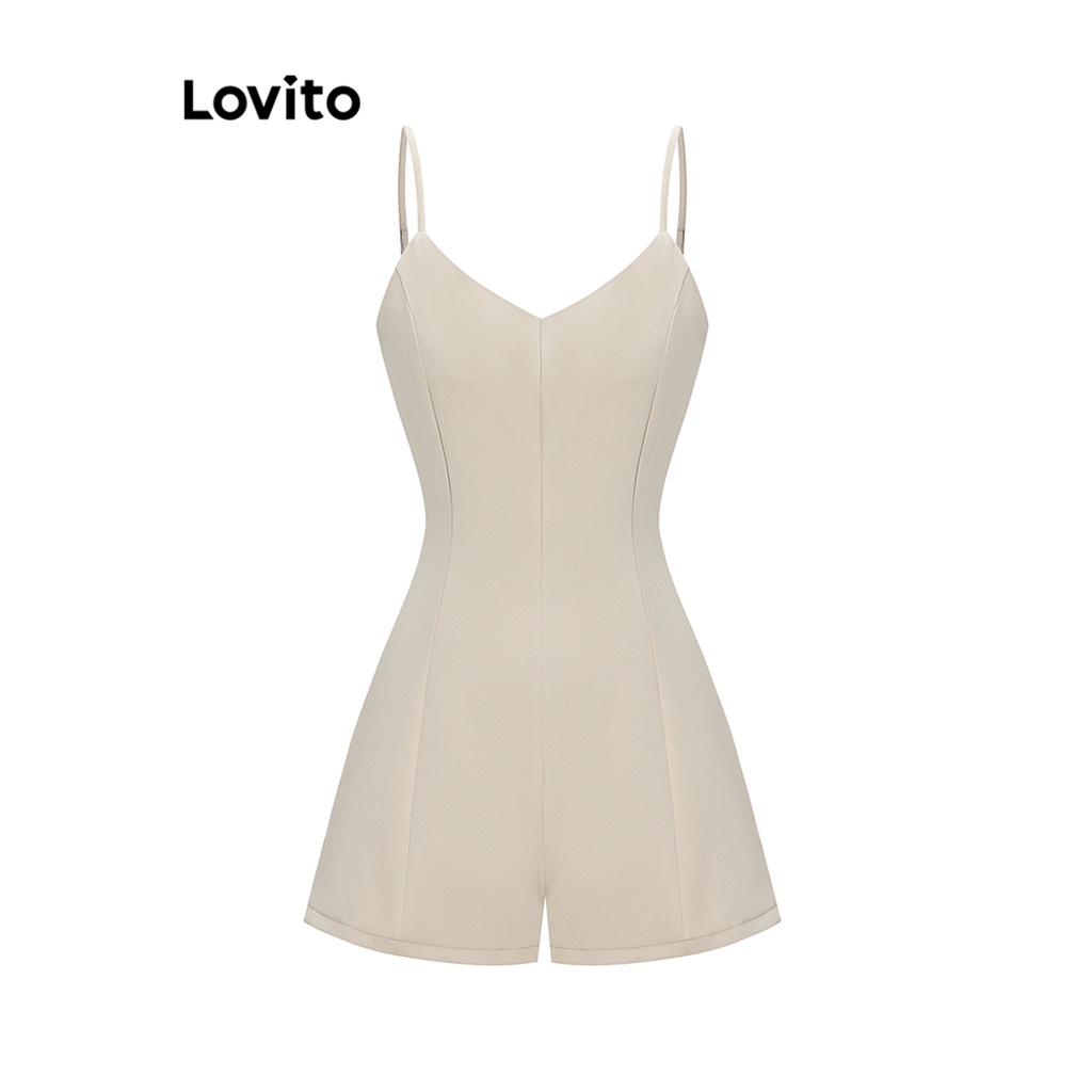 Jumpsuit Lovito khóa kéo màu trơn đơn giản thanh lịch cho nữ L65ED191