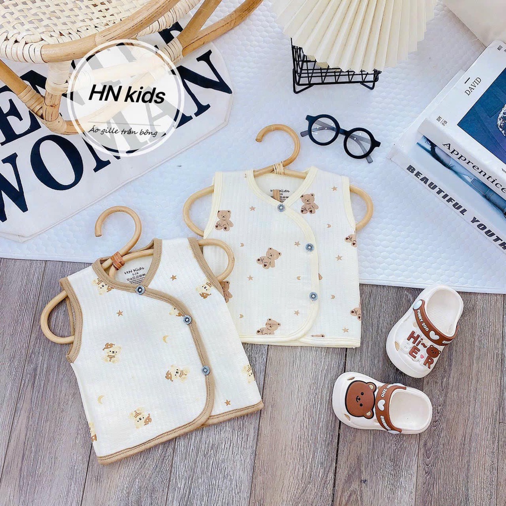 Áo gile hnkids vải trần bông họa tiết cho bé mặc thu đông