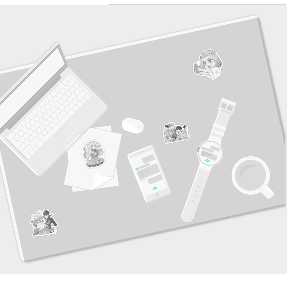 Set 200 / 100 / 50 Miếng Dán Sticker Hình Anime Màu Trắng Đen - Dùng Trang Trí Laptop / Ipad | MS: 00032