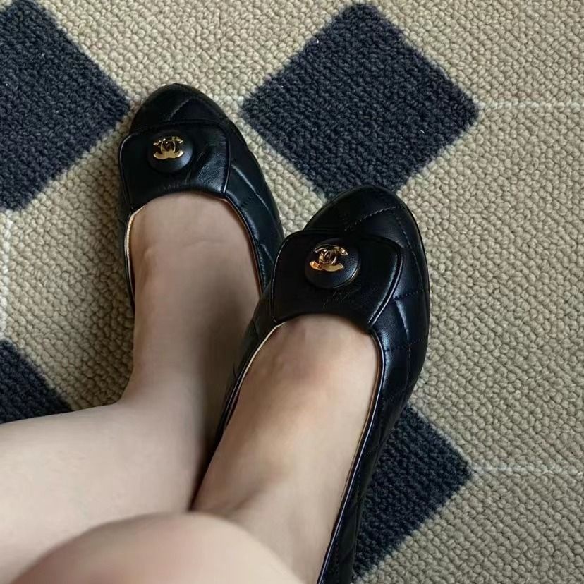 Giày Búp Bê Đế Bằng Đính Đá Phối Khóa Kim Loại Thời Trang retro 2023 Cho Nữ