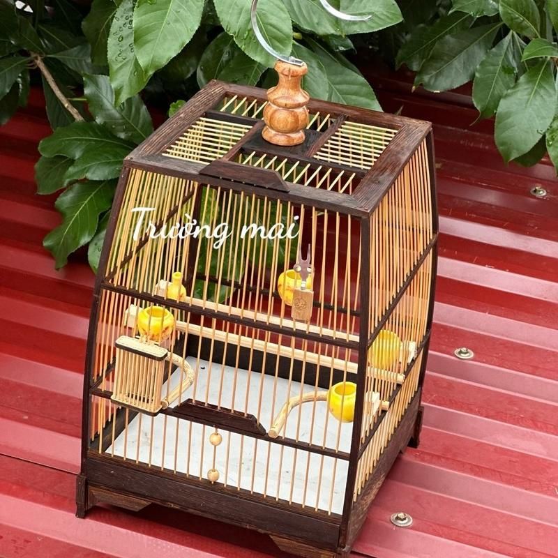 KHUNG LỒNG TỰ RÁP gỗ mun nan tre  cho chim Hút mật , ốc mít , khuyên thái đấu , vuông đấu kèm dầu bóng và keo