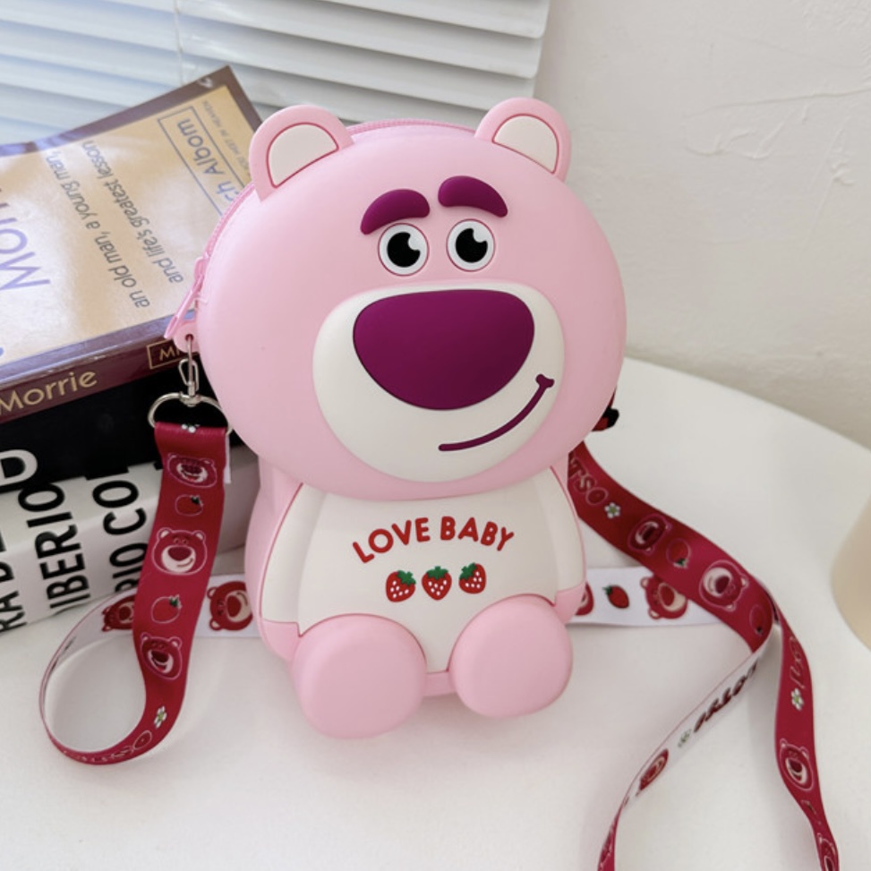 Túi Đeo Chéo Silicon Hình Gấu Dâu Lotso Cực Đáng Yêu 3 Màu