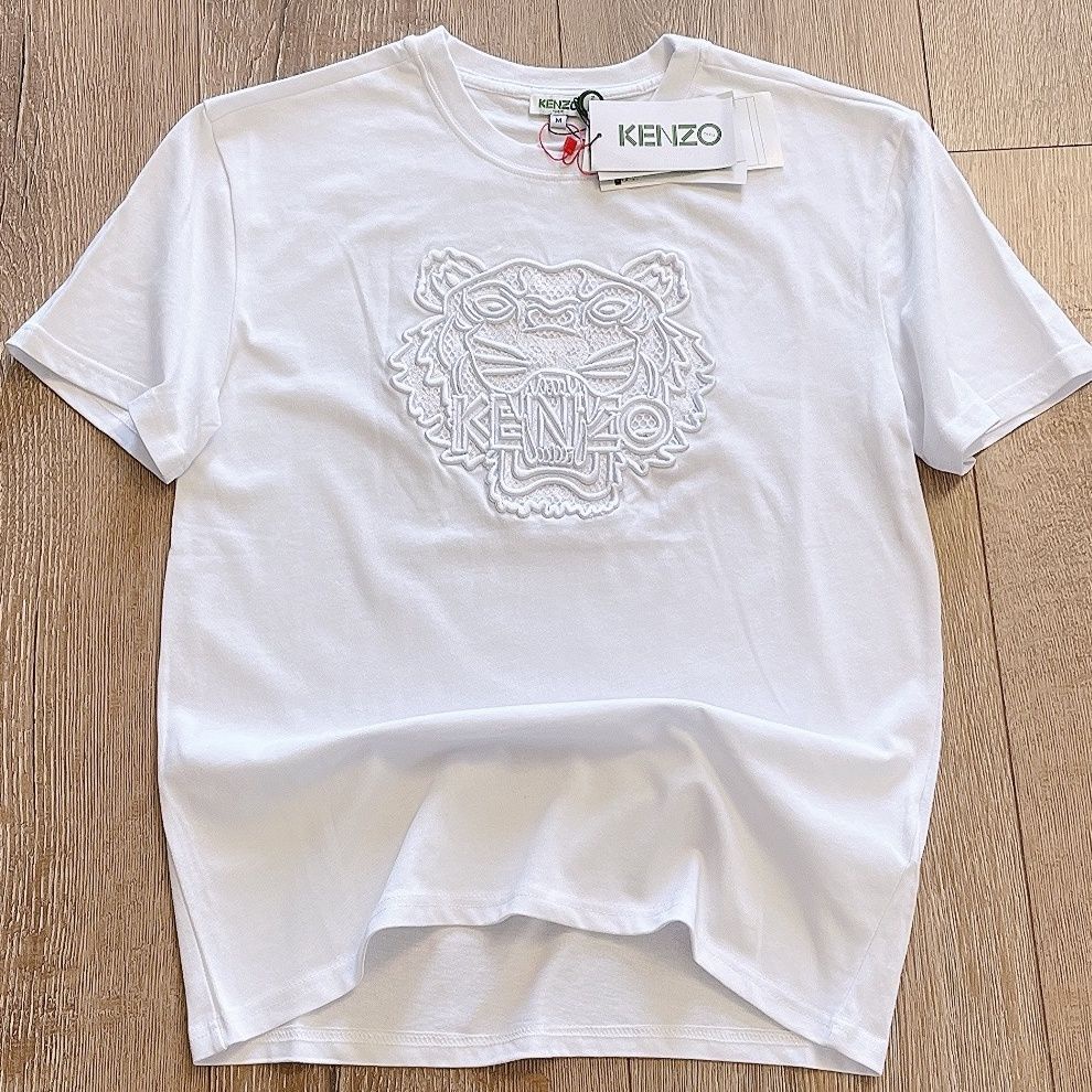 JSJI KENZO zo new spring and summer men's and women's tiger head Three-dimensional embroidered T-shirt white cotton thick short sleeve couple fashion brand