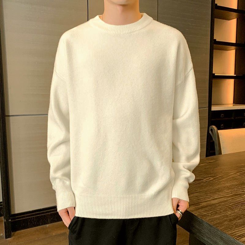 Áo sweater Dệt Kim Tay Dài Dáng Rộng Cổ Tròn Màu Sắc Đơn Giản Phong Cách Nhật Bản Thời Trang Xuân Thu Cho Nam
