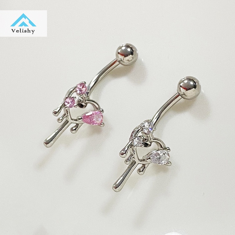 Khuyên Rốn Hình Trái Tim Bằng Thép Không Gỉ Đính Đá zircon Thời Trang Cho Nữ