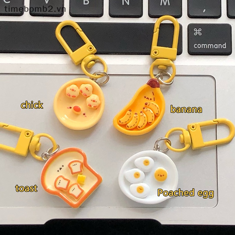 Móc Khóa Trang Trí Ba Lô / Túi Xách Hình Bánh Mì Trứng / Chuối Hoạt Hình Sáng Tạo Dễ Thương ~