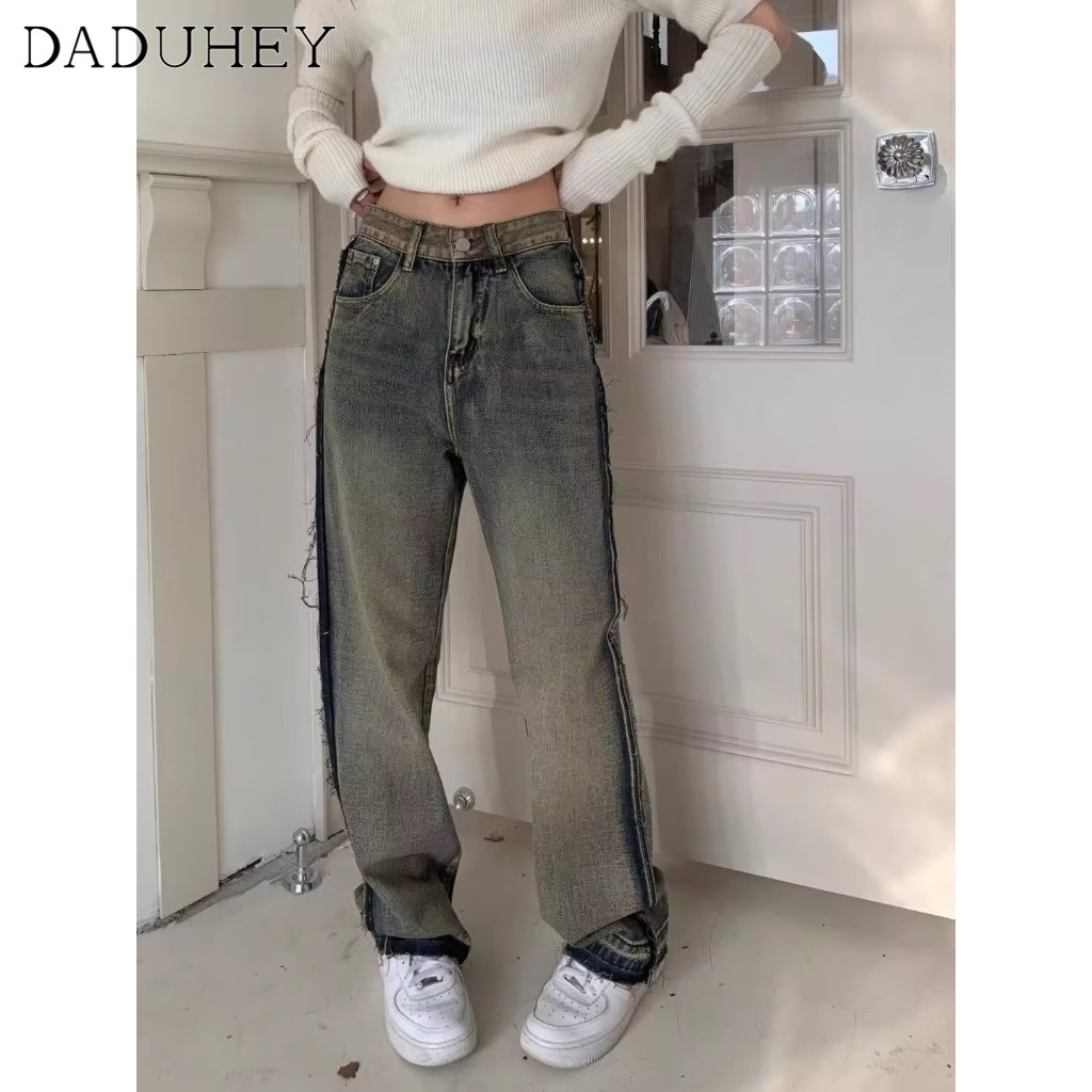 DaDuHey New American Ins High Street Retro Jeans Niche High Waist Loose Wide Leg Pants plus Size Trousers