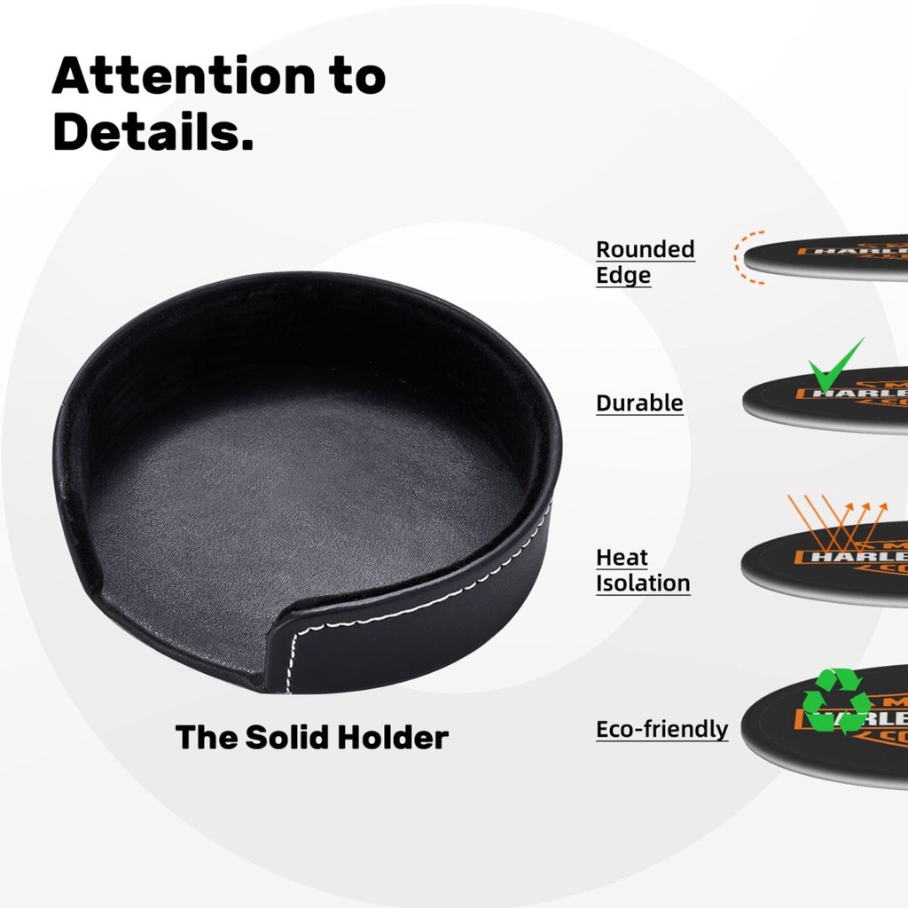 Harley davidsons Bộ 6 Đế Lót Ly Tròn Bằng Da Chống Bẩn Chống Bỏng Thích Hợp Cho Nhà Hàng / Văn Phòng / Nhà Bếp