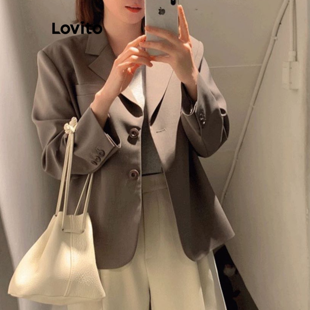 Lovito Áo khoác blazer có nút trơn thông thường dành cho nữ LNA29428