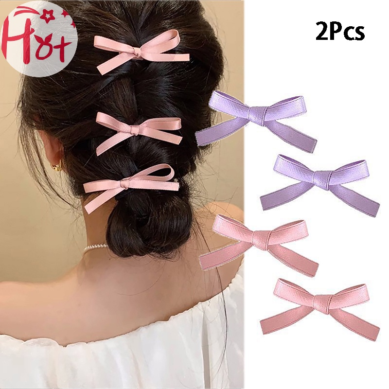Set 2 Kẹp Tóc Hình Nơ Ruy Băng Phong Cách Hàn Quốc Cho Nữ