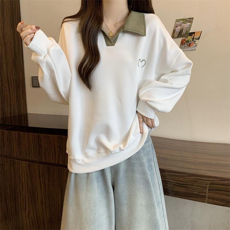 Áo Sweater Cổ Polo Dáng Rộng Màu Sắc Tương Phản Thời Trang Mùa Thu Cho Nữ