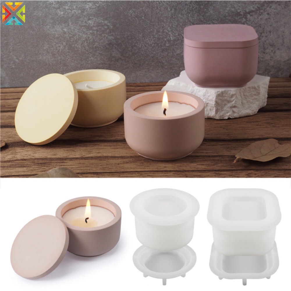 Khuôn silicone Làm Chậu Hoa / Nến Hình Tròn / Vuông diy Có Nắp Đậy Trang Trí Nhà Cửa